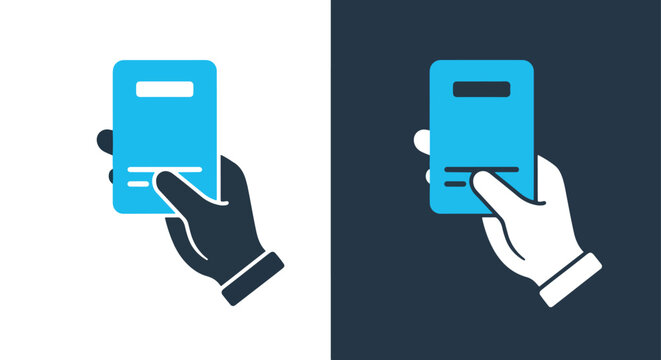 Hand holding a credit card illustration - Vector icon symbol for website - Icon vector - Blue icon vector - Line and glyph solid icon and logo template