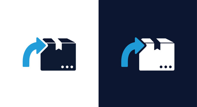Blue arrow pointing to a box icon - Vector icon symbol for website - Icon vector - Blue icon vector - Line and glyph solid icon and logo template