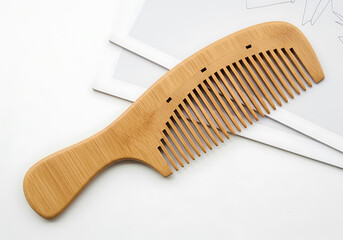 Wooden hair comb isolated on white background