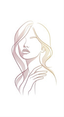 Abstract continuous line art fashion portrait of woman with flowing hair and gradient colorful lines