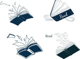 Books Vector Illustration, Modern Book Stack Vector, Colorful Books Graphic Design, Open Book Creative Vector, Vintage Book Bundle Illustration, Library Books Shelf Vector, Minimal Book Outline Design
