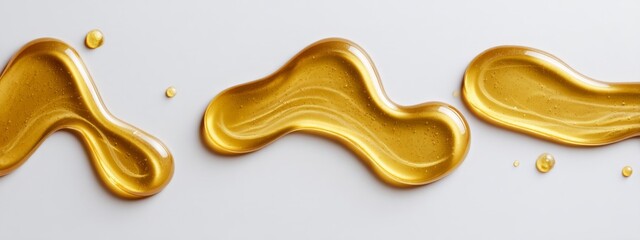 Smooth Organic Honey Drizzles Forming Attractive Shapes on White Surface for Culinary and Food Photography