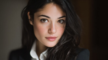 Fototapeta premium Portrait of a 25-Year-Old American Woman with Long Black Hair and Natural Beauty
