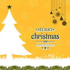 Gold Christmas and New Year Typographical on red background with winter landscape with snowflakes, light, stars. Merry Christmas card. Vector Illustration creative, Marry Christmas poster, web banner