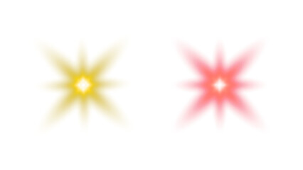 A pair of luminous and vibrant starburst light effects, featuring a golden yellow and a radiant red glow with soft on transparent background