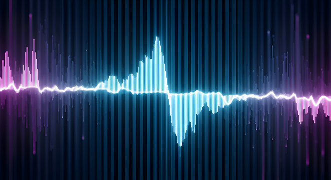 Neon Blue Sound Wave Across Tech Background – Audio Frequency Illustration - Powered by Adobe