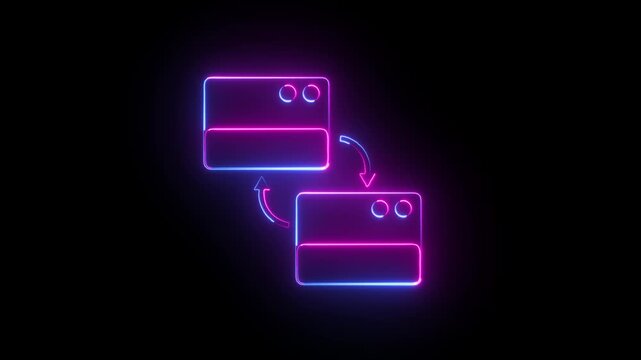 Glowing Neon Cross-Platform icon animation on black Background. Representing Multi-Device Connectivity and Compatibility.