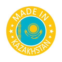 Kazakhstan Made in Stamp in circle with flag Vector template on white background
