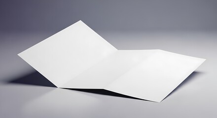 Blank white trifold paper brochure mockup, partially open, showcasing a clean and empty design template on a subtle gray background