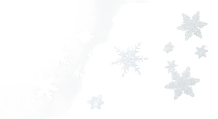 Elegant white snowflakes gently falling against a pristine white backdrop, perfect for winter and holiday themes isolated on transparent background