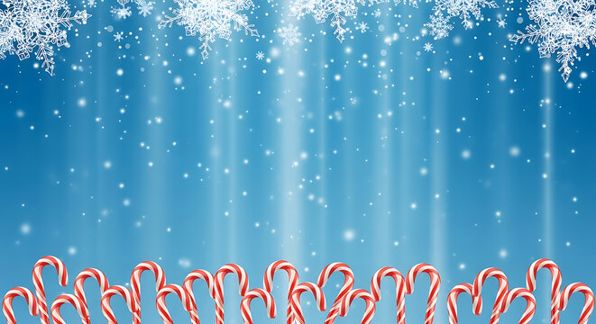 Festive christmas background with a row of candy canes and falling snow - Powered by Adobe