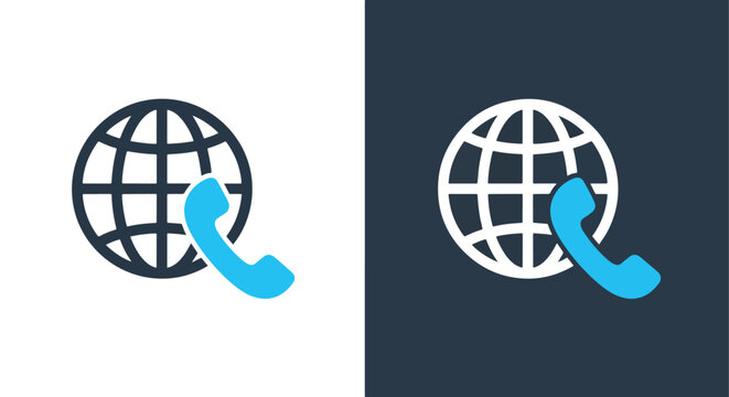 Global communication network with blue handset - Vector icon symbol for website - Icon vector - Blue icon vector - Line and glyph solid icon and logo template