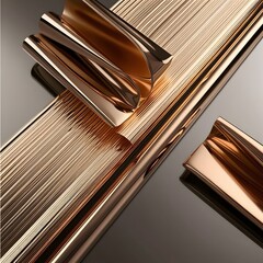 Metallic bars intertwined in precision-engineered arrangement featuring copper and gold reflective industrial textures