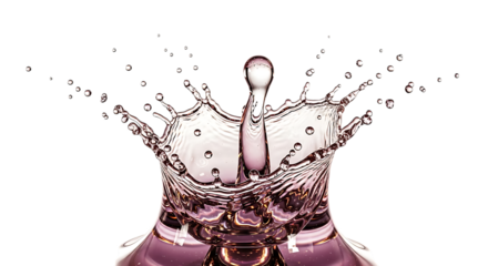 A mesmerizing crownshaped water splash in shades of pink, isolated on transparent background, showcasing the beauty of fluid dynamics, creating a captivating display of motion, energy, and the ephemer