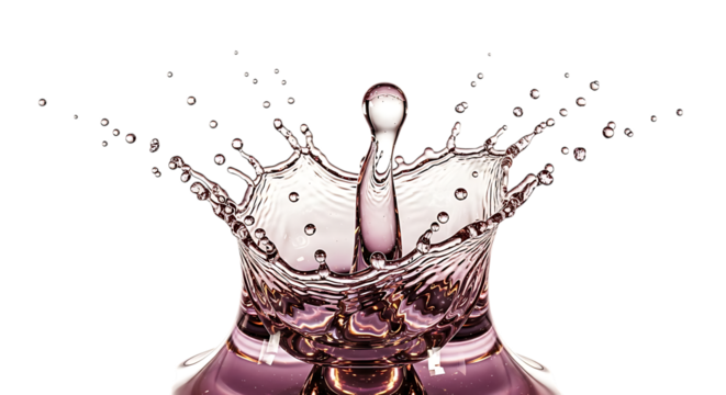 A mesmerizing crownshaped water splash in shades of pink, isolated on transparent background, showcasing the beauty of fluid dynamics, creating a captivating display of motion, energy, and the ephemer