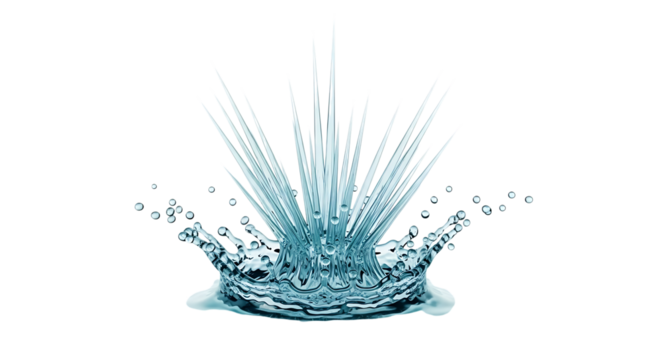 A captivating crown of water bursts forth, its delicate droplets suspended in midair, isolated on transparent background the intricate details of the splash create a mesmerizing display of fluidity an