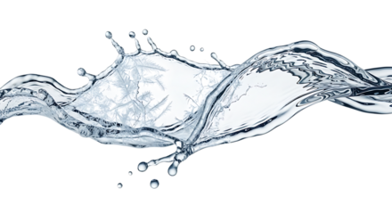 Water splash isolated on transparent background, capturing the essence of fluidity and motion with its intricate patterns and translucent texture, perfect for illustrating concepts of purity and dynam