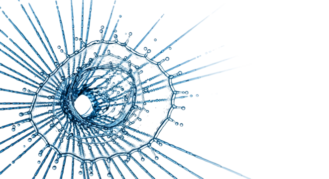 A mesmerizing pattern of shattered glass radiates outward, creating a spiderweb of cracks and fractures isolated on transparent background, capturing the fragility and destructive beauty of impact