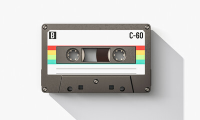 Cassette tape playing retro analog vintage music 3d