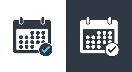 Calendar icons with check marks - Vector icon symbol for website - Icon vector - Blue icon vector - Line and glyph solid icon and logo template