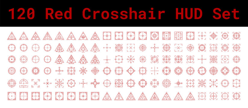Ultimate crosshair and target aim vector icon set. Large collection of HUD diverse targeting symbols. Includes sniper focus reticles military sights gun crosshairs hud elements. Vector icon.