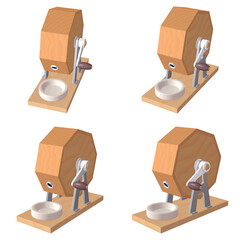 催事・イベントのイラスト素材　ガラポン抽選器（1）　黄　カット四点セット（1）　