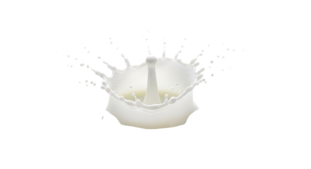 A mesmerizing splash of milk frozen in time, isolated on transparent background the crownlike formation showcases the dynamic energy of the liquid, capturing a fleeting moment of pure, creamy perfecti