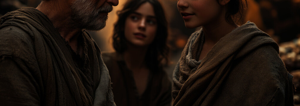  young man and an old father look at each other