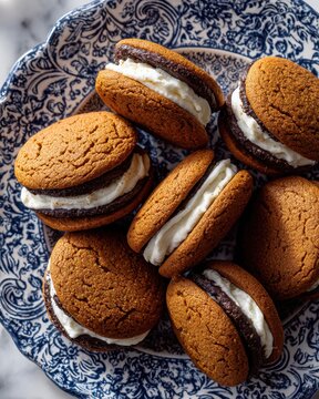 Pumpkin Spice Cookie Bites. Pumpkin Spice Cookie Sandwiches on Marble Surface. 