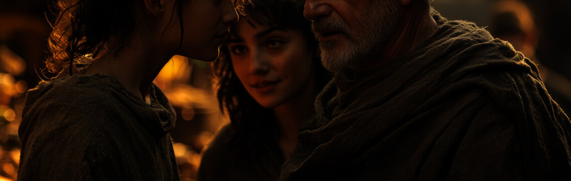  young man and an old father look at each other