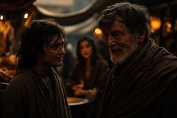 Obraz premium young man and an old father look at each other