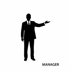 Silhouette of a Manager in a Suit Gesturing with Hand Outstretched.