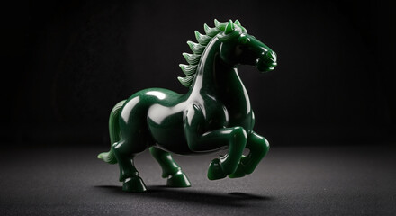 Jade horse figurine symbolizing the year in motion on a dark background