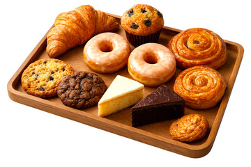 Selection of fresh tasty and delicious bakery items isolated on white background