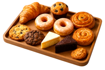 Selection of fresh tasty and delicious bakery items isolated on white background