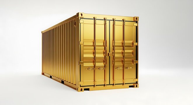 Unveiling a stunning gold shipping container, perfect for illustrating global trade, logistics, or innovative storage solutions - showcase luxury, wealth, and premium quality today,Generated Image