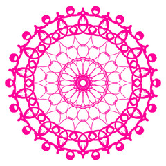 Bright Pink Geometric Mandala Design Elegant Abstract Floral Ornament Pattern Decorative Round Lace Shape Element Vivid Fuchsia Vector Art Background.