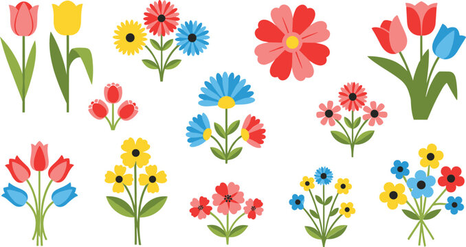 Collection of colorful spring flowers in bouquets and single stems - Powered by Adobe