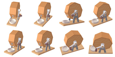 催事・イベントのイラスト素材　ガラポン抽選器（1）　黄　カット八点セット