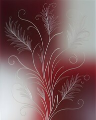 Decorative floral wallpaper panel combining dark crimson tones with elegant white botanical feather patterns