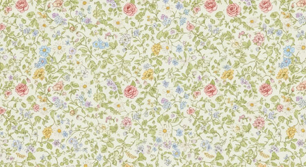 Vintage Floral Pattern with Delicate Roses and Greenery.