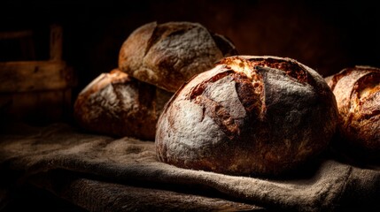 Dramatic Low Key Lighting Showcases Freshly Baked Bread with Heavy Shadow for Artful Culinary Photography