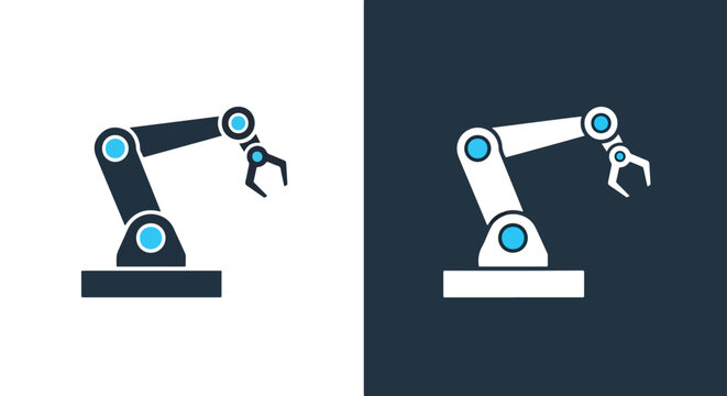 Two robotic arms performing tasks on - Vector icon symbol for website - Icon vector - Blue icon vector - Line and glyph solid icon and logo template