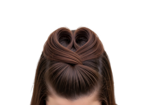 an intricately styled brown hairstyle resembling a heart shape from the back view perfect for creative projects on transparent background high quality professional