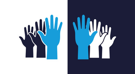 Diverse hands reaching out together - Vector icon symbol for website - Icon vector - Blue icon vector - Line and glyph solid icon and logo template
