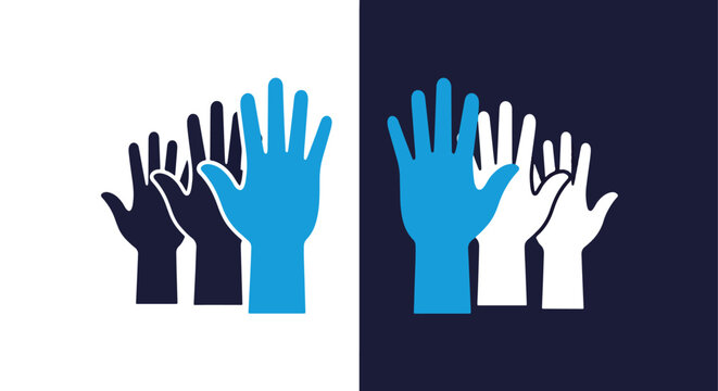 Diverse hands reaching out together - Vector icon symbol for website - Icon vector - Blue icon vector - Line and glyph solid icon and logo template