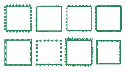 Green Square Frame Collection - Vector Illustration of Decorative Borders and Edges with Transparent Background for Design Projects.