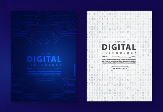Poster brochure cover banner presentation layout template, Technology digital futuristic internet network blue white gradient background, Abstract cyber future tech, Ai big data business flyer vector