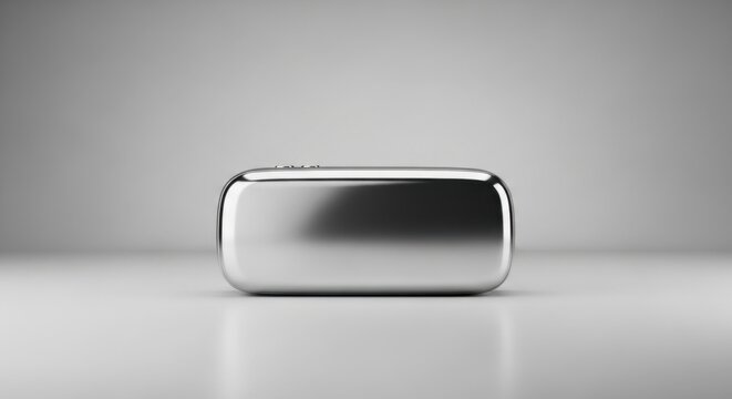Sleek minimalist silver rectangular object with curved edges on plain surface and gradient