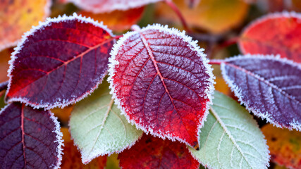Close up of frosted autumn leaves